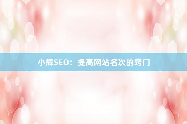 小辉SEO：提高网站名次的窍门
